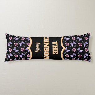 Personalised family name lavender butterfly floral body cushion
