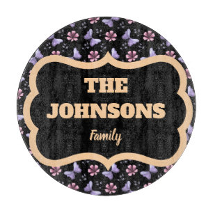 Personalised family name lavender butterfly floral cutting board