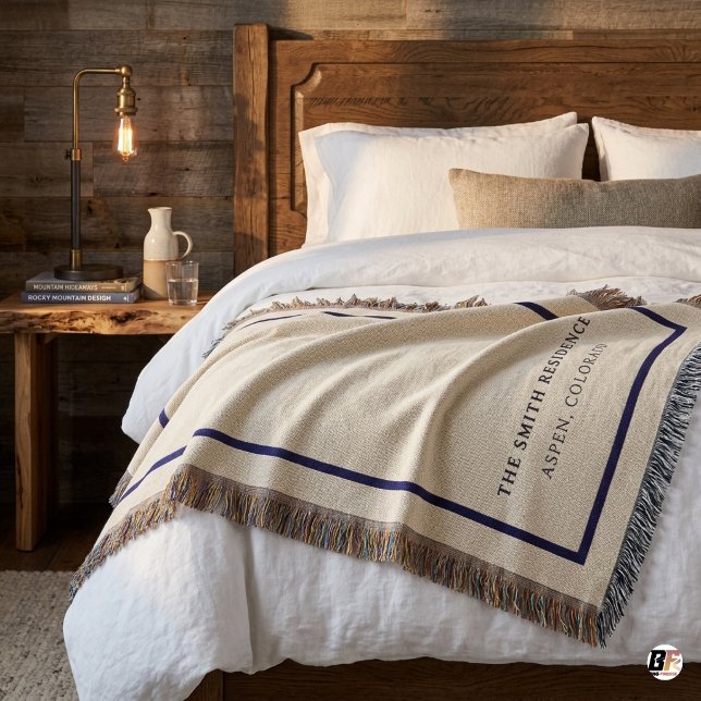 Personalised Family Name & Location Minimalist Throw Blanket (Creator Uploaded)