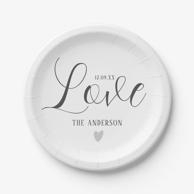 Personalised Family Name Love Brush Script Paper P Paper Plate (Front)