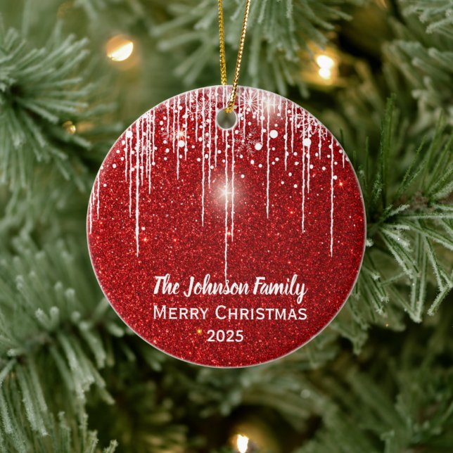 Personalised Family Name Merry Christmas  Ceramic Ornament (Tree)