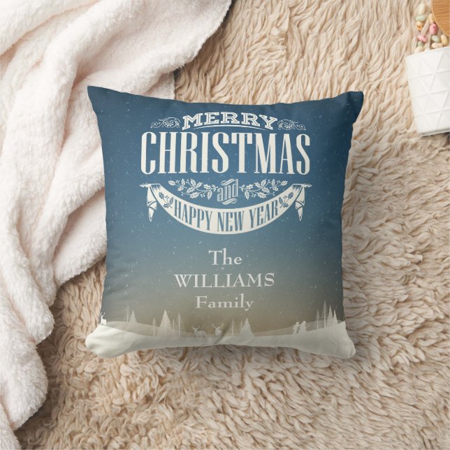 Personalised Family Name Merry Christmas Cushion (Blanket)