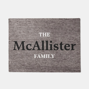 Personalised Family Name Modern Brown Herringbone Doormat
