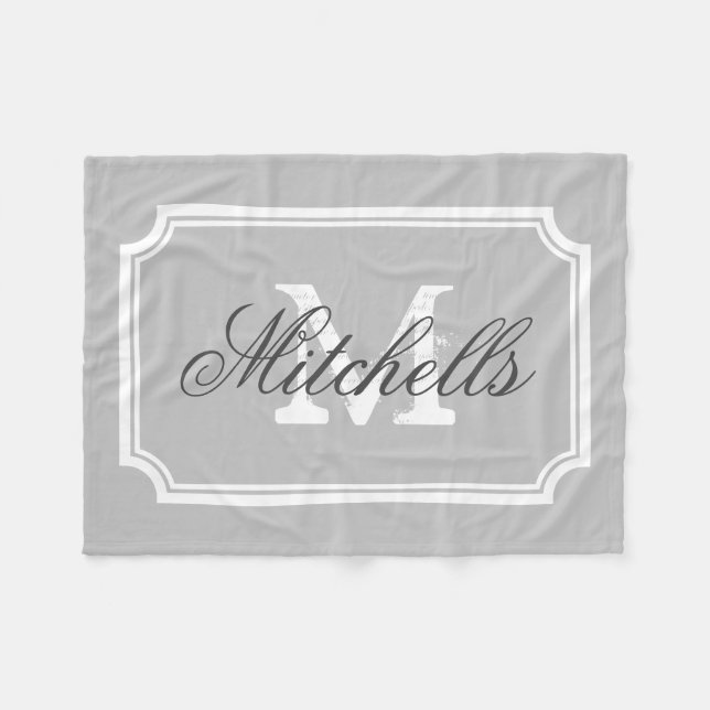 Personalised family name monogram fleece blanket (Front (Horizontal))