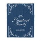 Personalised family name navy blue fleece blanket