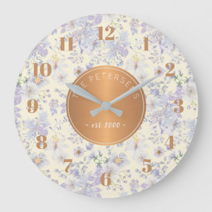 Personalised Family Name Pastel Floral Copper Large Clock
