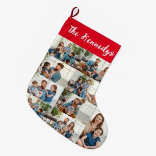 Personalised Family Name & Photo Collage Christmas Large Christmas Stocking