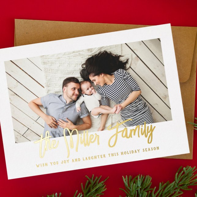 Personalised Family Name Photo Foil Holiday Card (Creator Uploaded)