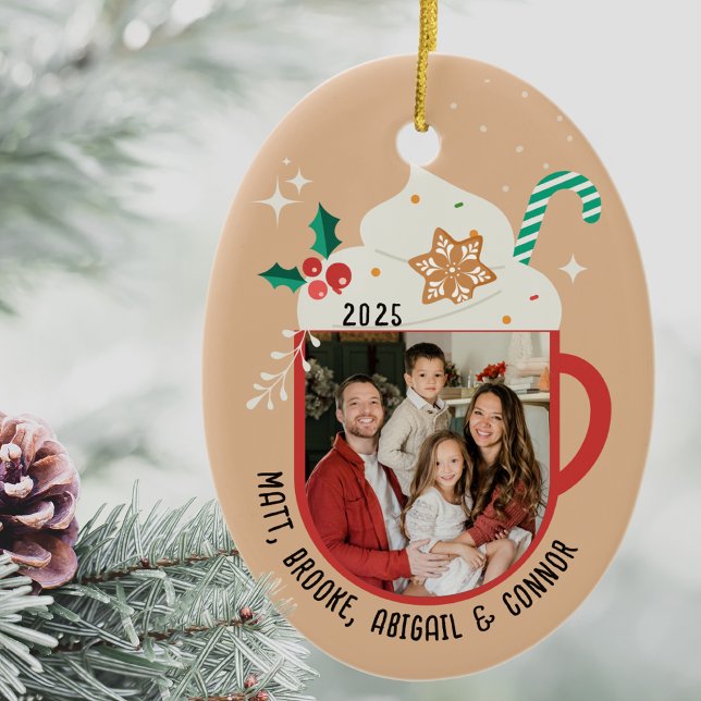 Personalised Family Name Photo Hot Cocoa Christmas Ceramic Ornament (Family Name Ornament with
Personalized Family Photo,
Custom Holiday Keepsake Annual Yearly Ornament)