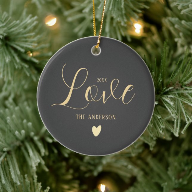 Personalised Family Name & Photo Love Brush Script Ceramic Ornament (Tree)