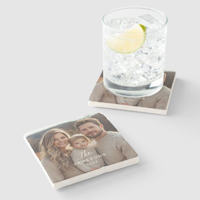 Personalised Family Name Photo Stone Coaster (Side)