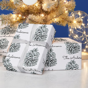Personalised Family Name Pine Cone Christmas Wrapping Paper