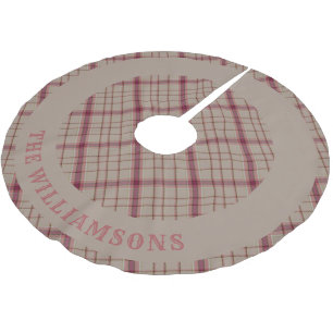Personalised family name Pink and Cream Tartan Brushed Polyester Tree Skirt