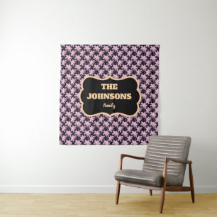 Personalised family name pink floral tapestry