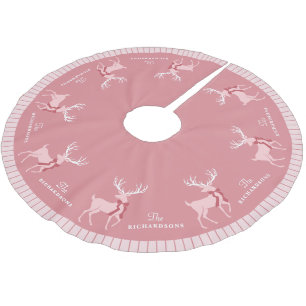 Personalised Family Name Pink Reindeer Christmas Brushed Polyester Tree Skirt