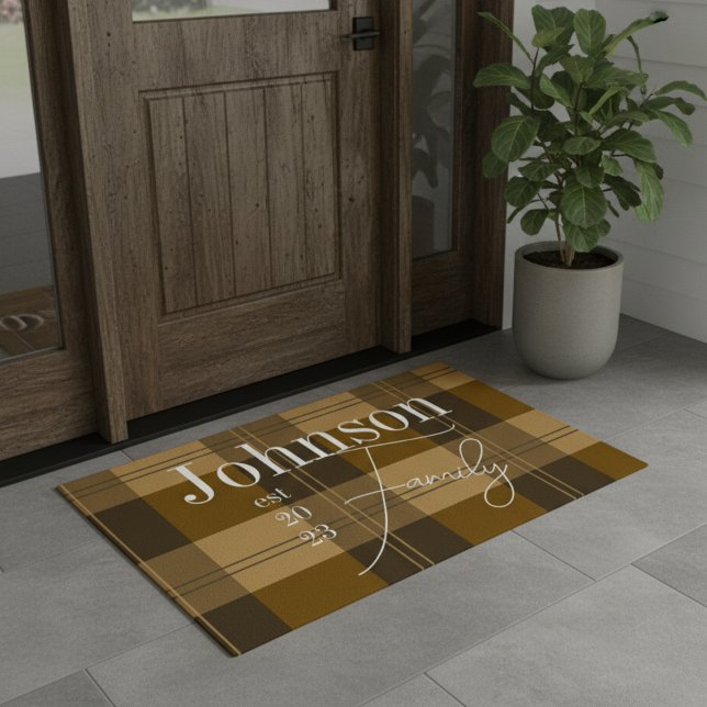 Personalised Family Name Plaid Doormat (Creator Uploaded)