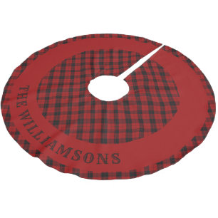 Personalised family name Red Black Tartan Brushed Polyester Tree Skirt