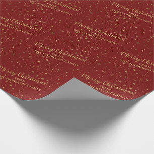Personalised Family Name Red Gold Merry Christmas Wrapping Paper