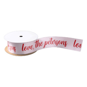 Personalised Family Name Red & Pink Modern Script Satin Ribbon