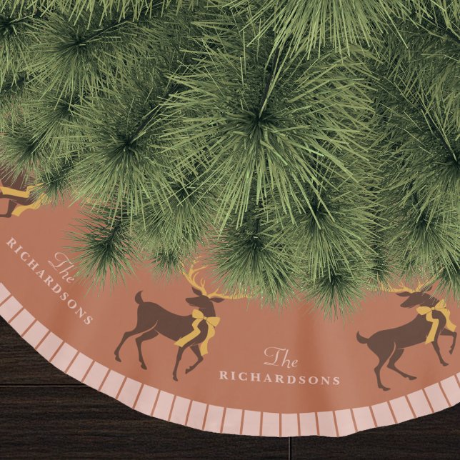 Personalised Family Name Reindeer Christmas Brushed Polyester Tree Skirt (44 inches in diameter)
