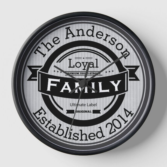 Personalised Family Name Retro Logo Style Clock (Front)