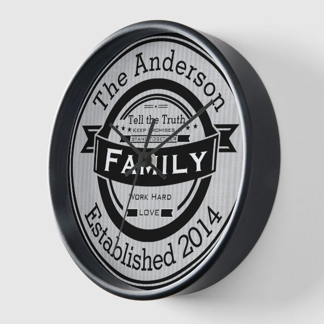 Personalised Family Name Retro Logo Style Wall Clock (Angle)