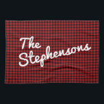 Personalised Family Name Rustic Red Black Plaid Tea Towel<br><div class="desc">Add a cosy and personal touch to your kitchen with this red buffalo plaid towel, customised with your family name in bold white script. Perfect for farmhouse kitchens, holiday baking, or rustic home decor, this towel makes a great gift for hosts, newlyweds, or anyone who loves a warm and welcoming...</div>