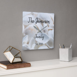 Personalised Family Name Sea Shell    Square Wall Clock