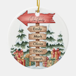 Personalised Family Name Signpost Christmas Ceramic Ornament