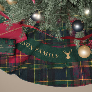 Personalised Family Name Tartan Plaid Stag Brushed Polyester Tree Skirt