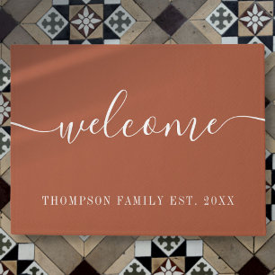 Personalised Family Name Terracotta Welcome Doormat