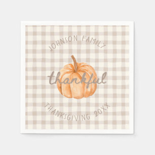 Personalised Family Name Thankful Neutral Gingham Napkin