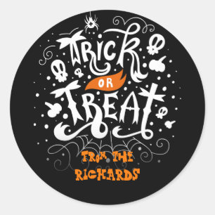 Personalised Family Name Trick or Treat Halloween Classic Round Sticker