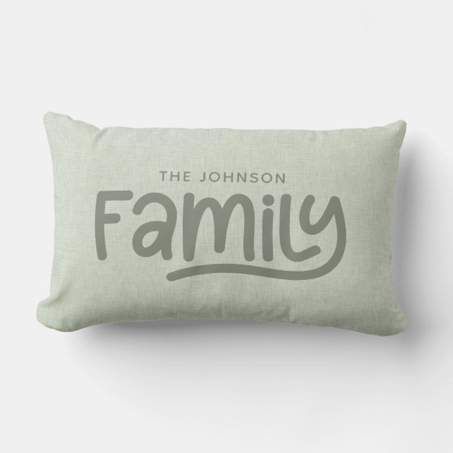 Personalised Family Name Typography Sage Lumbar Cushion (Front)