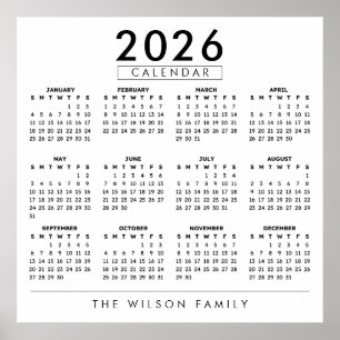 Personalised Family Name Wall Calendar 2026 Poster