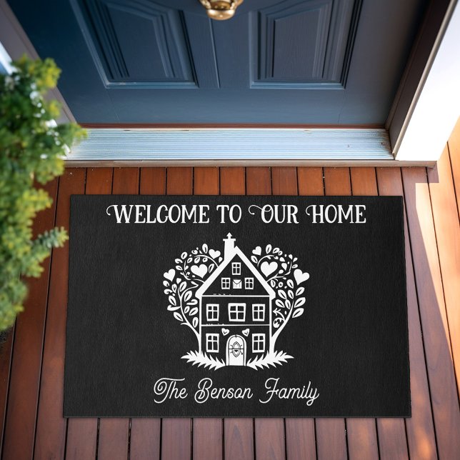 Personalised Family Name Welcome to our Home Black Doormat (Personalized Family Name Welcome to our Home Door Doormat Black)
