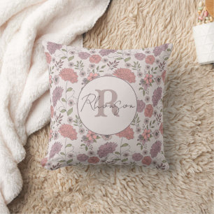Personalised Family Name Wild Flowers Boho Pillow