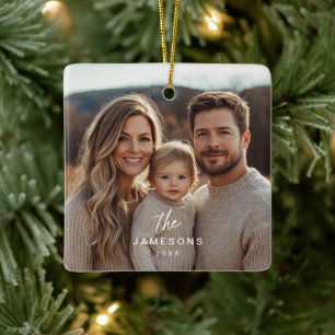 Personalised Family Name Year Photo Ornament