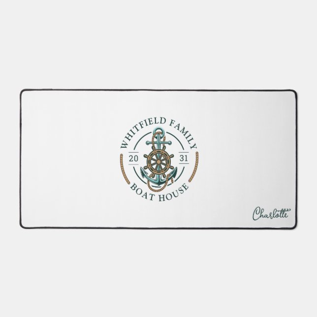 Personalised Family Nautical Boat House Desk Mat (Front)