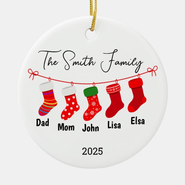 Personalised Family of Five Ornament, Family Gift Ceramic Ornament (Front)