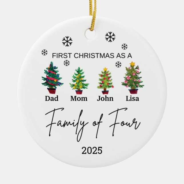 Personalised Family of Four Ornament, Family Gift Ceramic Ornament (Front)