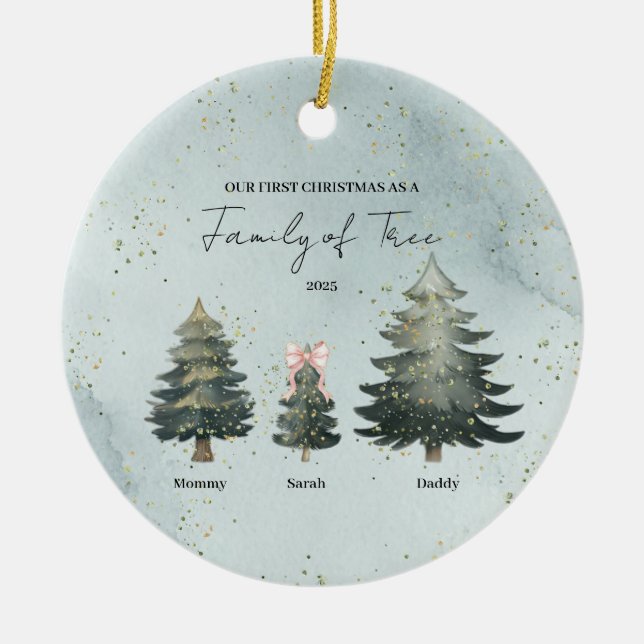 Personalised Family of Three Christmas Ornament (Front)