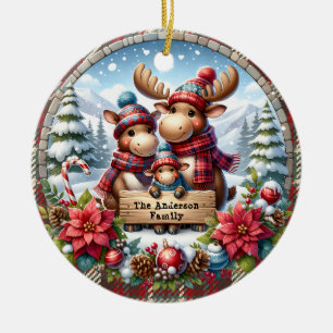 Personalised Family of Three Reindeer Christmas Ceramic Ornament
