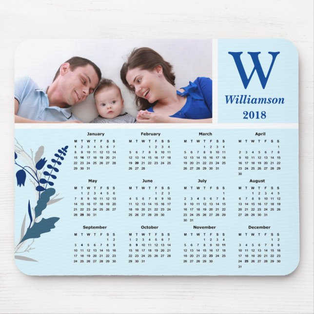 Personalised Family Photo 2018 Calendar Mouse Pad (Front)
