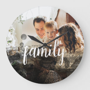 Personalised Family Photo Black Abstract Overlay Large Clock