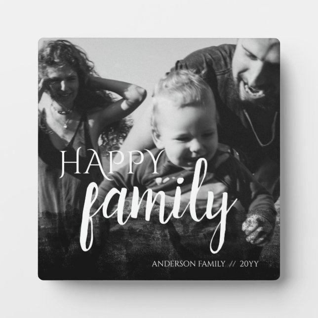 Personalised Family Photo Black Abstract Overlay Plaque (Front)