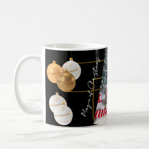 Personalised Family Photo Black Gold Christmas Mug