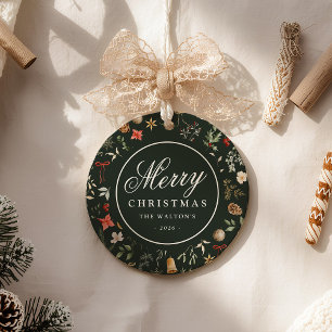 Personalised Family Photo Botanical Christmas Ceramic Ornament