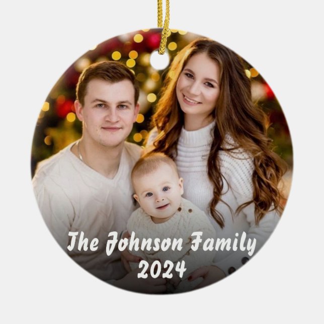 Personalised family photo Christmas Ceramic Ornament (Front)