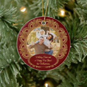 Personalised Family Photo Christmas Greeting Ceramic Ornament